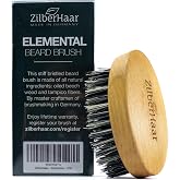 ZilberHaar Elemental Beard &amp; Mustache Brush, Stiff Natural Bristles | Animal-free beard and mustache brush with stiff natural bristles and beechwood construction; compact 3-inch size.