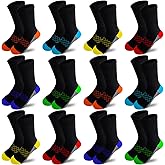 JAMEGIO Boys' Crew Socks 12 Pairs Cotton Athletic Socks for Toddlers Little Big Boys