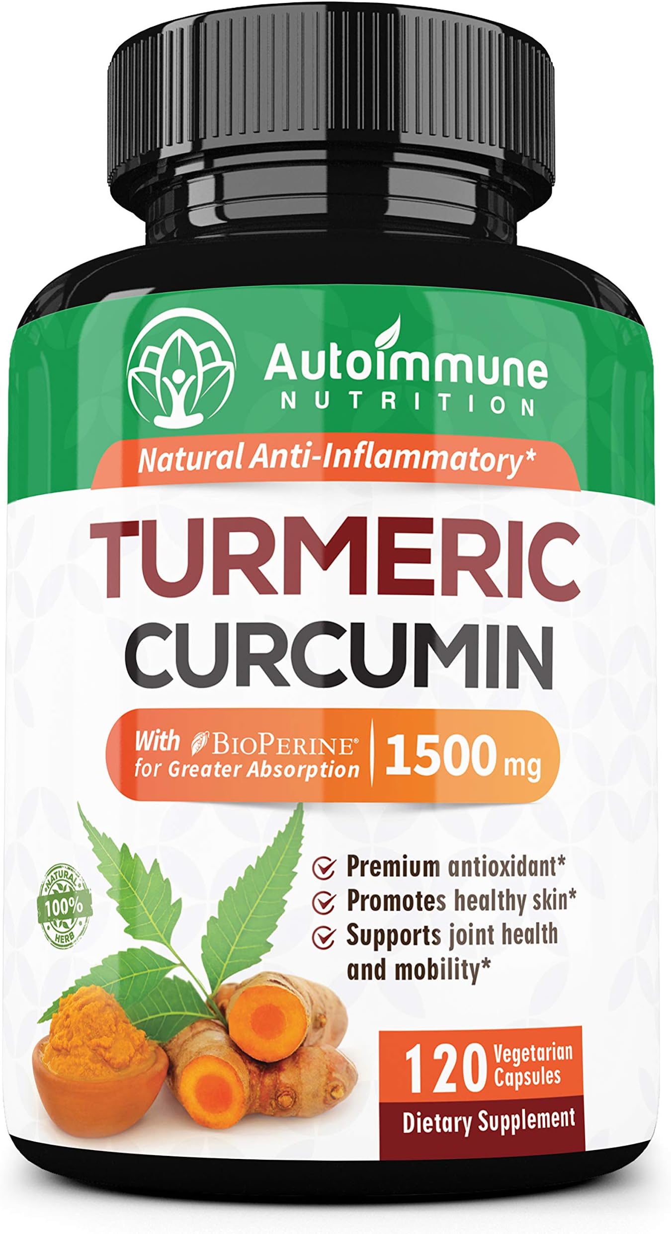 Autoimmune Nutrition Ultimate Turmeric Curcumin with BioPerineⓇ - Premium All Natural Pain Relief and Joint Support | Highest Potency, 100% Non GMO, Gluten Free Supplement, Two Month Supply