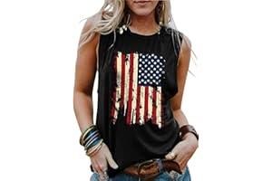 LAZYCHILD American Flag Tank Tops Women Patriotic Shirt USA Flag Stars Stripes Print Sleeveless T-Shirt 4th of July Tee Tops