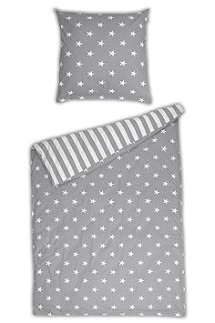 Schiesser Renforcé Bettwäsche Sterne silber / 135 x 200 cm + 80 x 80 cm / 2-teilig / 100% Baumwolle