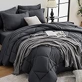 HEVUMYI King Comforter Set - 7-Piece All Season Bed in a Bag King, Ultra Soft Bedding Set with Comforter, Flat Sheet, Fitted Sheet, Pillowcases, Pillow Shams, Dark Grey