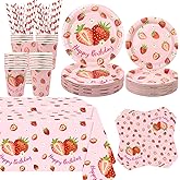KEFAN Strawberry Birthday Party Decorations, Strawberry Theme Party Tableware Supplies including Plates, Cups, Napkins, Tablecloth (40)