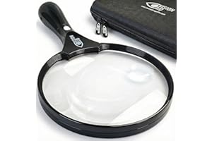 VISION AID Large Magnifying Glass with LED Light (USB Rechargeable) and Hard Case, 45X 20X Handheld Illuminated Big Magnifier Loupe for Jewelry, Reading, Coins, Low Vision, Close Work