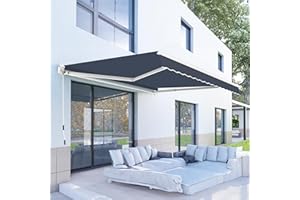 PATISOL 10'x8' Patio Awning Retractable Fully Assembled Manual Sunshade Shelter Aluminum Frame, 100% 280G Polyester Water-Resistant Outdoor Window Door Awning Deck Canopy Balcony Yard Porch(Blue)