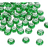 HARFINGTON 50Pcs 14mm Large Hole Acrylic Beads Green European Loose Round Faceted Rhinestone Craft Bead for DIY Bracelet Necklace Jewelry Making