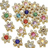 100 Pcs 13mm Flower Crystal Rhinestones, Flatback Rhinestones Glass Gems for Crafting, Gold Base Decorations for DIY Crafts Jewelry Making Clothing Accessories(00 Mixed Color)