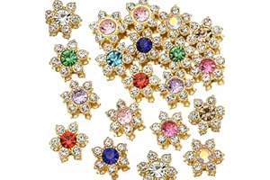 UYTRDVG 100 Pcs 13mm Flower Crystal Rhinestones, Flatback Rhinestones Glass Gems for Crafting, Gold Base Decorations for DIY Crafts Jewelry Making Clothing Accessories(00 Mixed Color)