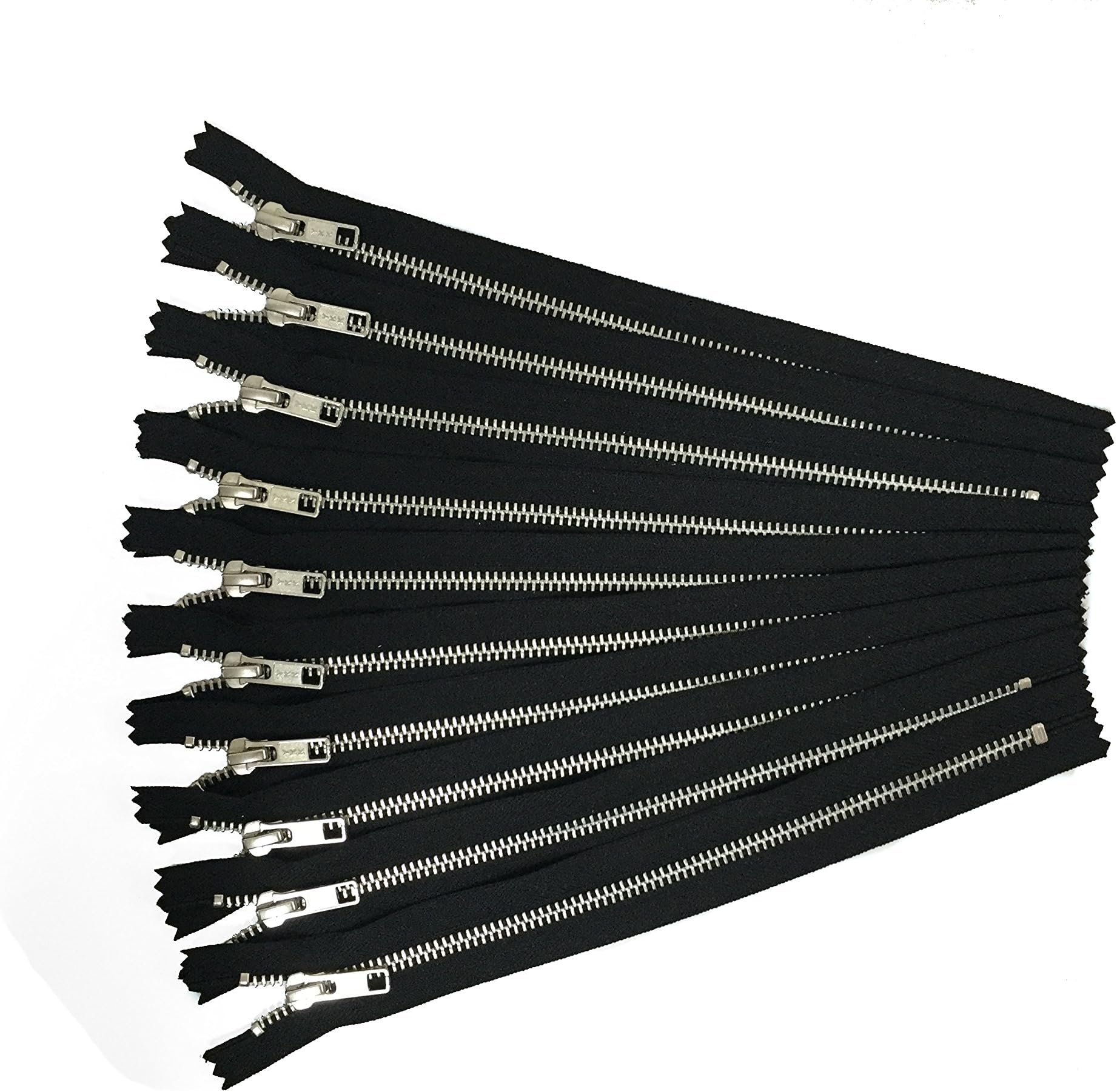 10 YKK Metal Zippers - Silver Aluminum Finish - 12 inches