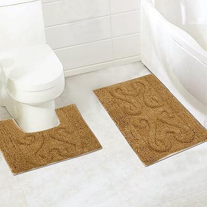 Home Candy Coral Solid 2 Piece Cotton Bath Mat Set - Brown