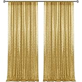 2×8FT-2PCS Gold Sequin Backdrop Curtains Panels, Photography Backdrop Glitter Curtains Fabric Background for Christmas Wedding Party Decor