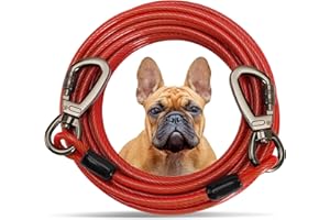 AYIFFWTEO Tie Out Cable for Dogs,10/20/30/ 50FT Long Dog Leash,Dog Runner for Yard Heavy Duty, Dog Chains for Outside, Sturdy Long Line Lead for Dogs Training Outdoor in Camping or Yard (Red,10ft)