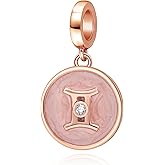 Rose Gold Zodiac Sign Charms 925 Sterling Silver Constellation Dangle Horoscope Charm for Pandora Bracelets Jewelry Gift for Women