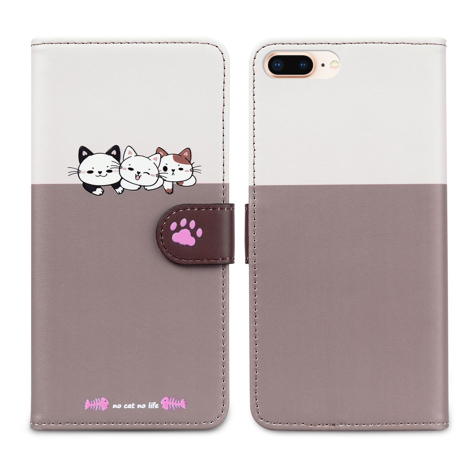 Phone case for iPhone7Plus/8Plus,Folding Faux Leather Wallet Flip Cover with Card Holder, Phone Case with Cartoon Cat&Dog Pattern, Premium Magnetic PU Leather Flip Wallet Phone Case with Light Gray. — image 1