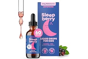 JoySpring Sleepberry Kids Melatonin 3 mg – Liquid Sleep Aid with L Theanine, High Absorption Berry Drops (2 fl oz) 60 Servings, Children's Melatonin with Vitamin D Kids Travel Essentials