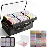 2-in-1 Diamond Painting Tray and Storage Set for Round Drills, 64 Pcs | Dot-Grip Bead Alignment Trays, Clear EVA Case, Numbered Stickers Included