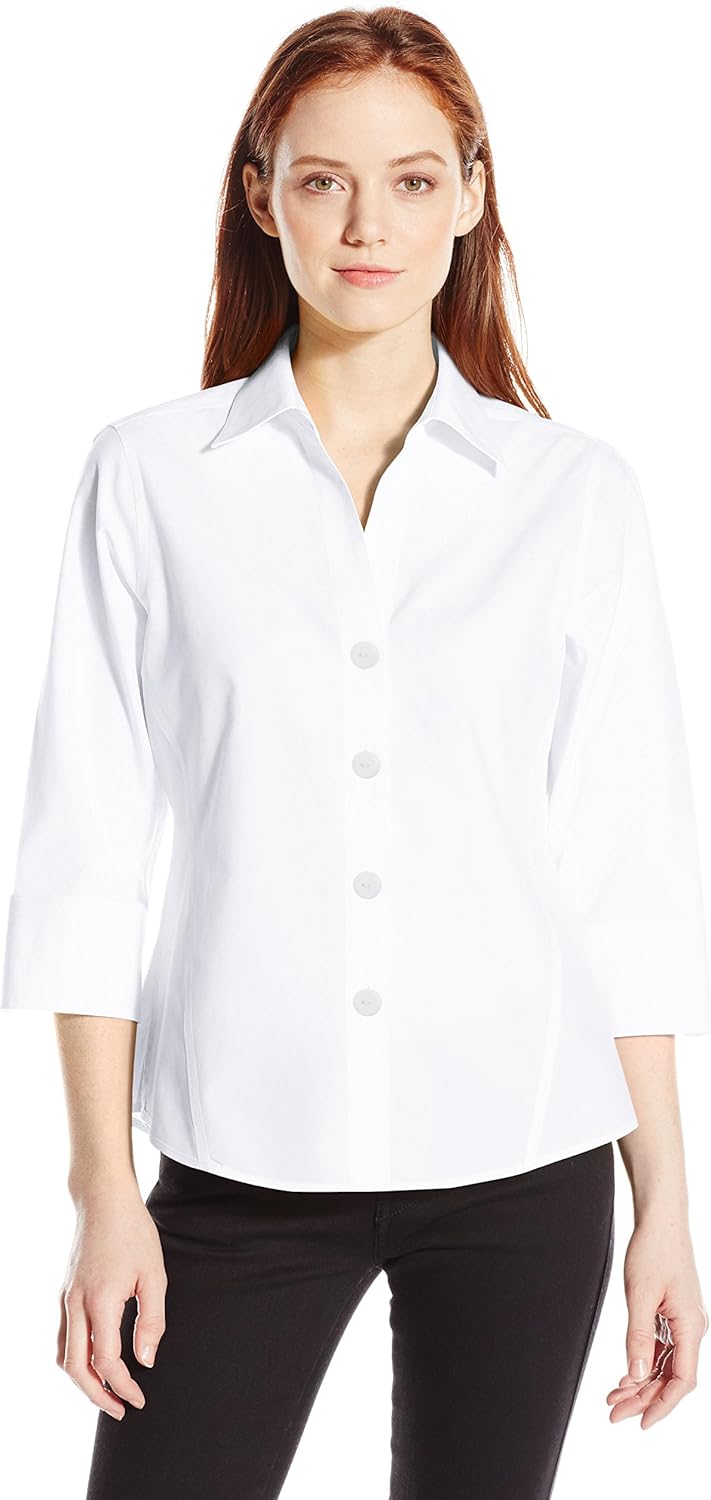 Foxcroft Women's Petite 3/4 Sleeve Paige Non Iron Shirt: Clothing