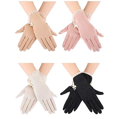 Blulu 4 Pairs Summer UV Protection Sunblock Gloves Non-slip Touchscreen Driving Gloves Bowknot Floral Gloves for Women Girls