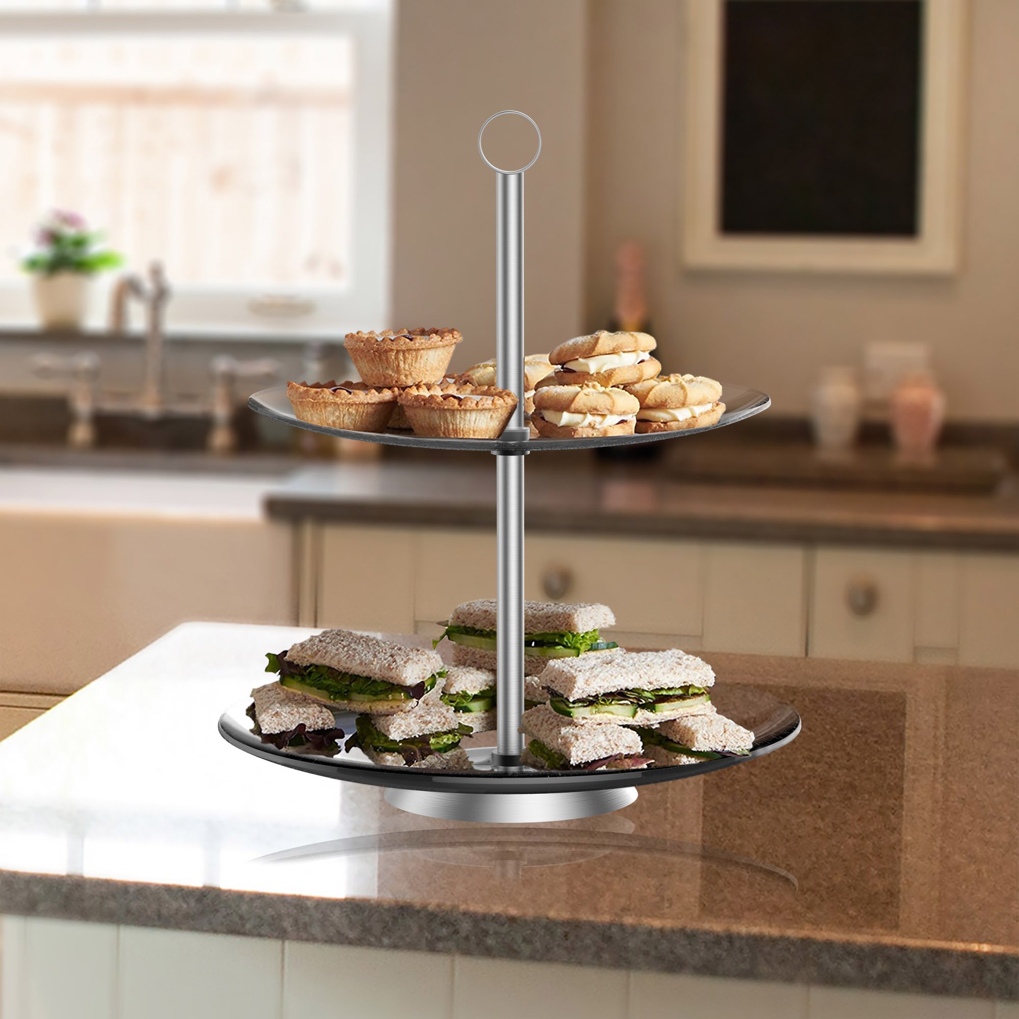 Dessert TowerTwo Tier, Round Glass Display Stand for Cookies, Cupcakes