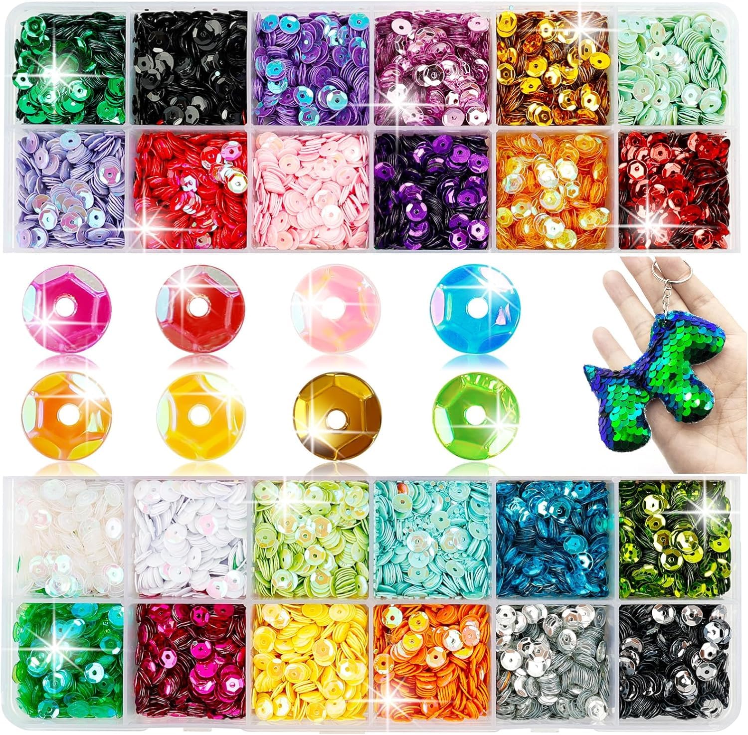 24 Colors Loose Sequins, 21600 Pcs 5MM Bulk Sequins Trim Round Embroidery Sequins with Holes, Iridescent Spangles Loose Cup Sequins for Sewing Handmade DIY Art Craft Making