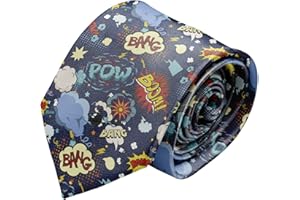 sanacci Novelty Necktie for Men (Comic Book Pattern) Fun Conversational Silky Tie, Neck Tie for Party, Events, Unique and Ori