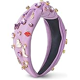 PANTIDE Music Jeweled Knotted Headband - Singer Fans Gift Guitar Red Lip Rhinestone Crystal Embellished Headband Wide Top Knot Fashion Hairband Birthday Back To School Gift for Women Girls (Purple)