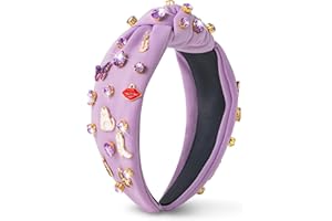 PANTIDE Music Jeweled Knotted Headband - Singer Fans Gift Guitar Red Lip Rhinestone Crystal Embellished Headband Wide Top Knot Fashion Hairband Birthday Back To School Gift for Women Girls (Purple)