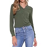 Allegra K Casual Tops for Women Knitted Long Sleeves Button Up V Neck Trendy Fall Basic Tee Blouse
