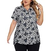 Tanst Sky Womens Plus Size Golf Polo Shirt Loose Fit Short Sleeve Zip Up Workout Athletic Tops