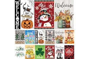 CDLONG Seasonal Garden Flags Set of 12 Double Sided 12 x 18 Inch Yard Flags, Small Garden Flags for Outside, Fall Winter Halloween Christmas Outdoor Flags, Holiday Flags for All Seasons