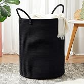 MOJOSCEND 62L Black Woven Rope Hamper Laundry Basket for Clothes Tall Modern Blanket Storage Basket in Living Room Bedroom 15Dx20H inches