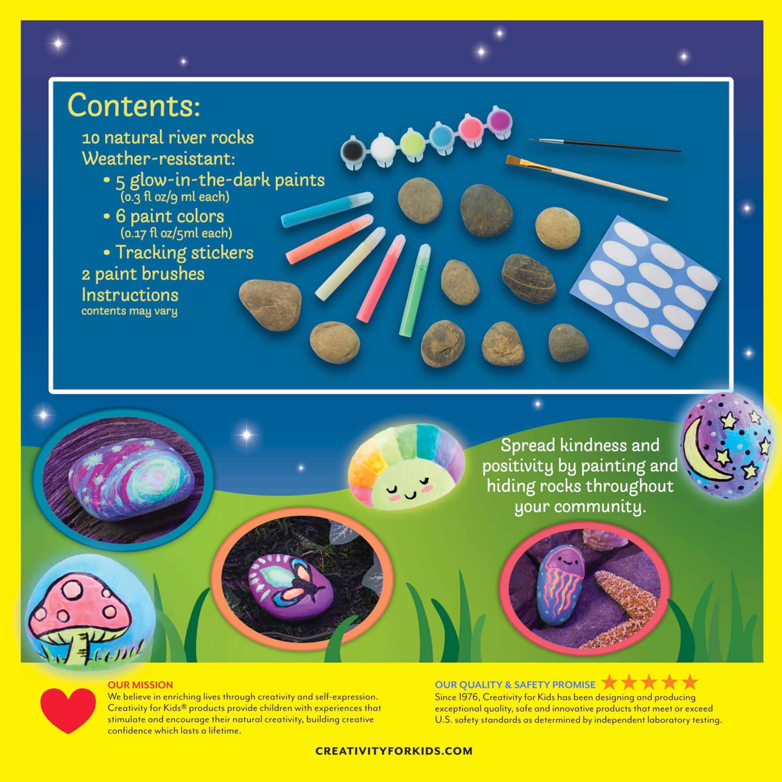 Creativity for Kids Glow in The Dark Rock Painting Kit | Paint & Decorate 10 Rocks with Vibrant Colors & Glow Accents | DIY Rock Painting Kit for Kids | Fun Arts & Crafts (Ages 6+)