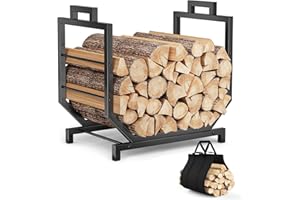Kcysta Firewood Rack Outdoor Indoor with Firewood Carrier, Metal Wood Rack Heavy Duty Firewood Holder, Sturdy Fireplace Log Holder Fire Wood Storage Racks