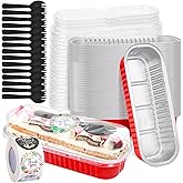 ylnurac 25Pack 6.8Oz Valentines Mini Cake Pans Disposable Mini Loaf Pans with Lids and Spoons and Stickers, Aluminum Pans for Baking, Individual Dessert Cups for Sales,Party,Picnics,Celebration