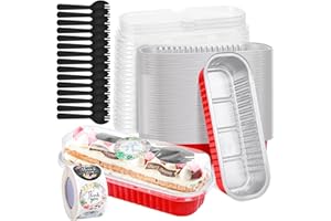 ylnurac 30Pack 6.8Oz Mini Cake Pans Disposable Mini Loaf Pans with Lids and Spoons and Stickers, Aluminum Pans for Baking Bread, Individual Dessert Cups for Sales,Party,Picnics,Celebration