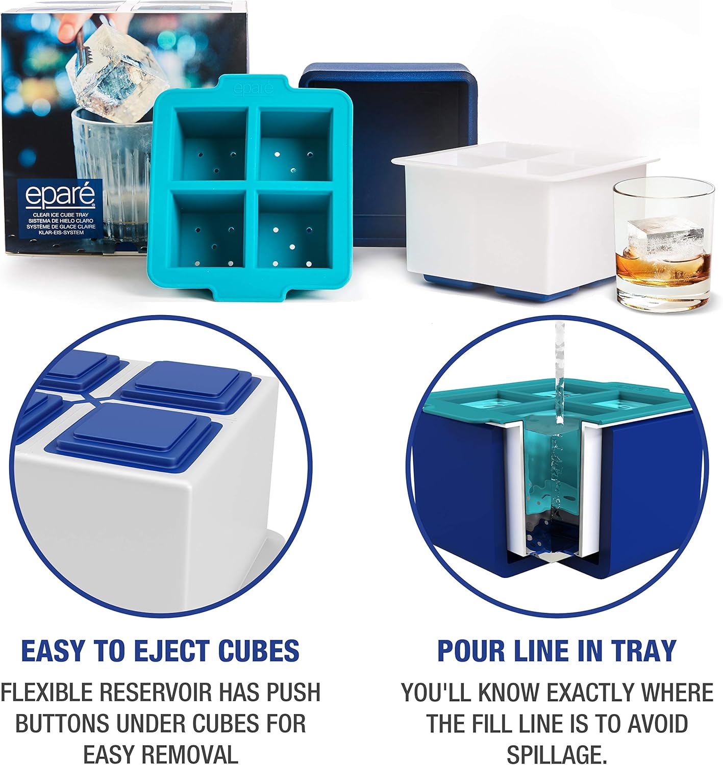 Eparé Clear Ice System Mold Makes 4 Large Crystal Clear Ice Cubes