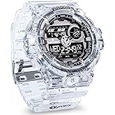 PINIDOUS Mens Watch for Men Digital Sport Watch Transparent Gold Watches Waterproof Watches with 3 Alarms/Countdown/Stopwatch/Digital-Analog/Dual Time/Light/Military Multifunctional Wrist Watch