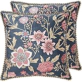 patdrea Designer Vintage Old School Throw Pillow Cover 18x18 inches,Black Velvet with Colorful Floral Pattern,Decorative Square Pillowcases Cushion for Bed Living Room Outdoor Car,Pack of 2