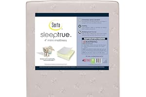 Delta Children Serta SleepTrue Mini Crib Mattress, Premium Sustainably Sourced Fiber Core, Hypoallergenic & Waterproof Cover, Greenguard Gold Certified - Made in USA, White