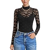 Avidlove Womens Long Sleeve Bodysuit Lace Tops Turtle Neck Shapewear Body Suits Going Out Top Fall Outfits Two Piece Set