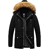 Pursky Men's Winter Cotton Military Coat Fleece Lined Warm Work Jacket Thicken Parka with Removable Faux Fur Hood