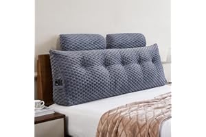 EUHAMS Wedge Headboard Pillow Queen- Bed Wedge Pillow for Headboard Triangular Headboard Pillow with Neck Roll Pillow-Large Bolster for Sitting in Bed Backrest Positioning Support (Grey,59x8x20 Inches)