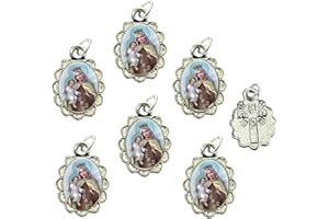 Catholica Shop Religious Wear Silver Tone Small Pendant - Devotional Medals with Assorted Images of Saints, Mary and Jesus. Favors, Keepsake, for Prayer, Faith & Daily Reflection, Pack of 6