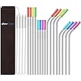 StrawExpert Set of 16 Reusable Stainless Steel Straws with Travel Case Cleaning Brush Silicone Tips Eco Friendly Extra Long M