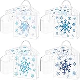 Tenceur 48 Pcs Winter Blue Snowflakes Clear PVC Gift Bags with Handles Winter Party Favor Bags Bulk Reusable Snowflakes Goodies Candy Treat Totes for Holiday Party Favors Supplies