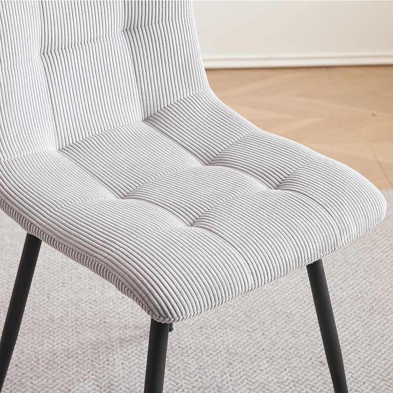 Set di 4 Sedie da Pranzo con Seduta Imbottita in Velluto a Coste, Sedie da Cucina Moderne con Gambe in Metallo, Grigio — foto 6 di 7