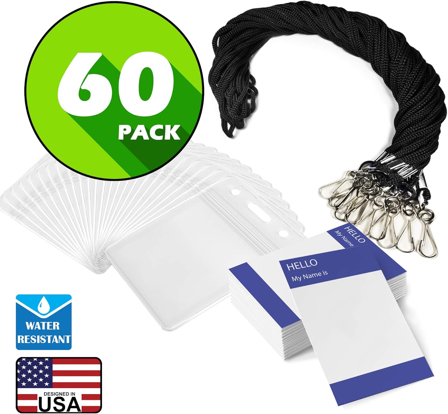 Name With Lanyard Swivel J Hook Clip Kids Name Labels School Camp Field Trip Church Trade Show Business Event Conference Badge Holder Waterproof Plastic Id Card Holder Name s 60 Black Vertical