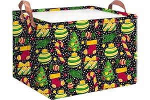 NTAOHAMPER Rectangular Storage Basket Empty,Storage Bin with Handles,Room Decor,Gift Basket,Book Box(Black Christmas)