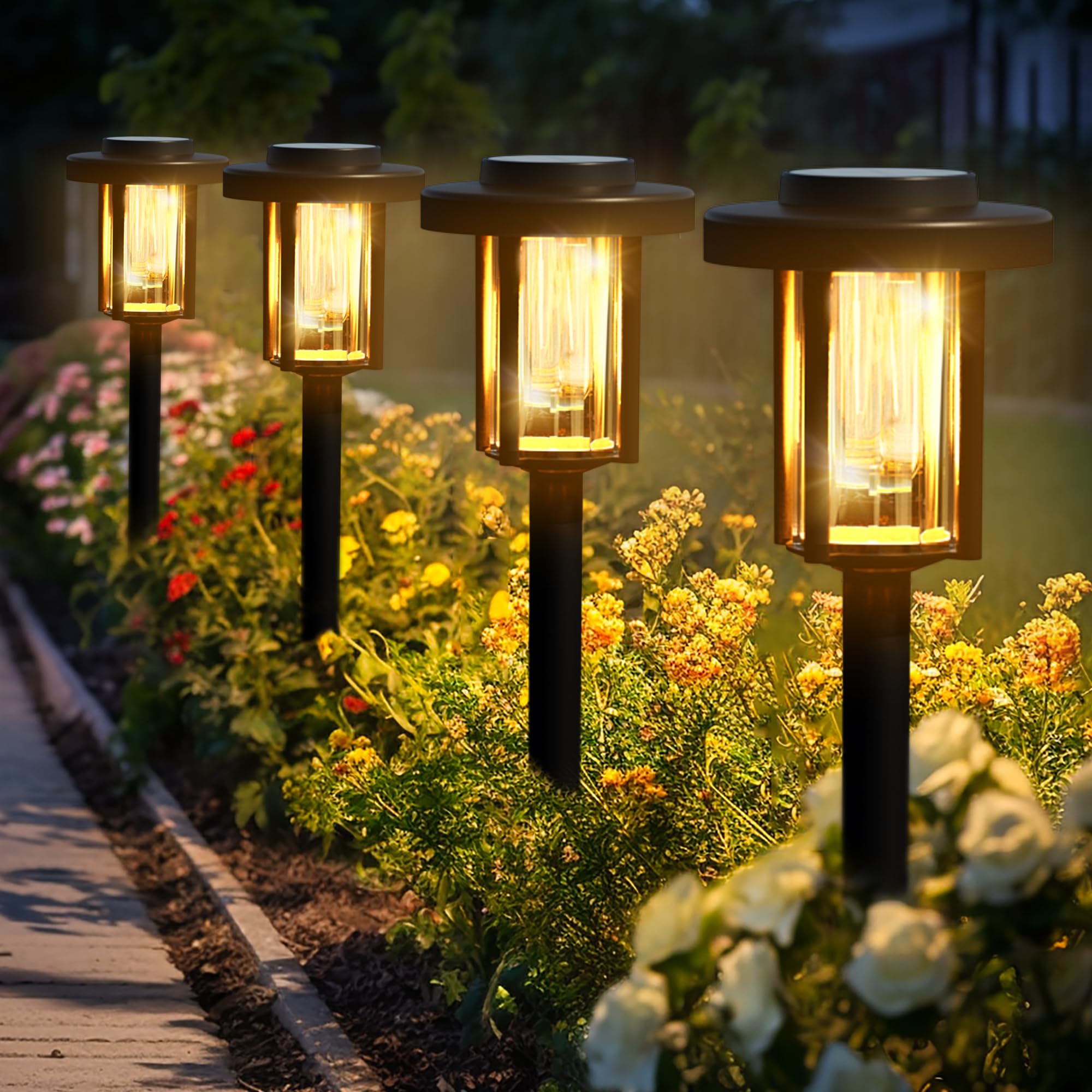Solpex Solar Lights Outdoor Garden, 6 Pack LED Solar Powered Garden Lights, Waterproof Pathway Lighting for Patio, Landscape, Walkway(Warm White)