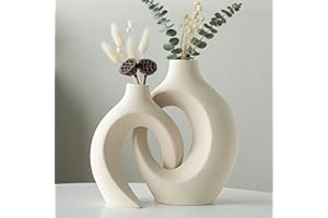 Levvohd Hollow Ceramic Vase Set of 2, Modern Nordic Minimalist Book Style Boho Aesthetic Vases for Home Decor Living Room She